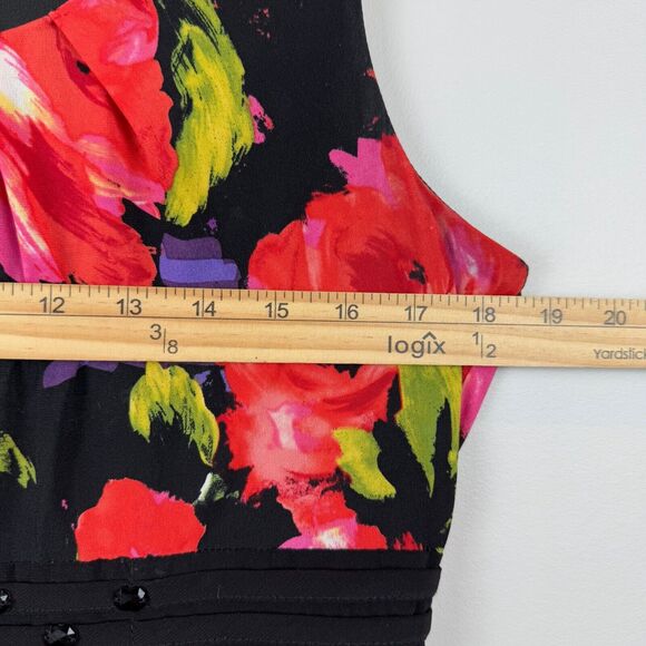 Perception Midi Floral Dress Women 10 Black Red Rose Sleeveless Beaded Bloomcore - Picture 8 of 9